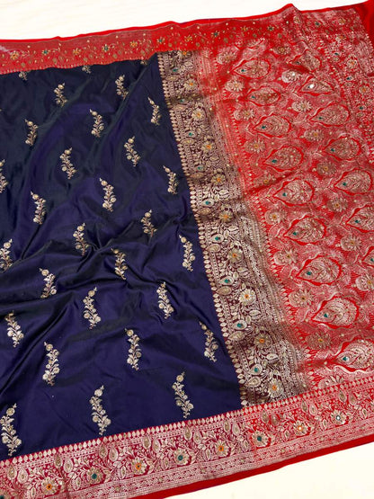 Royal Blue Katan Silk Saree Full View-Mantavya Banaras