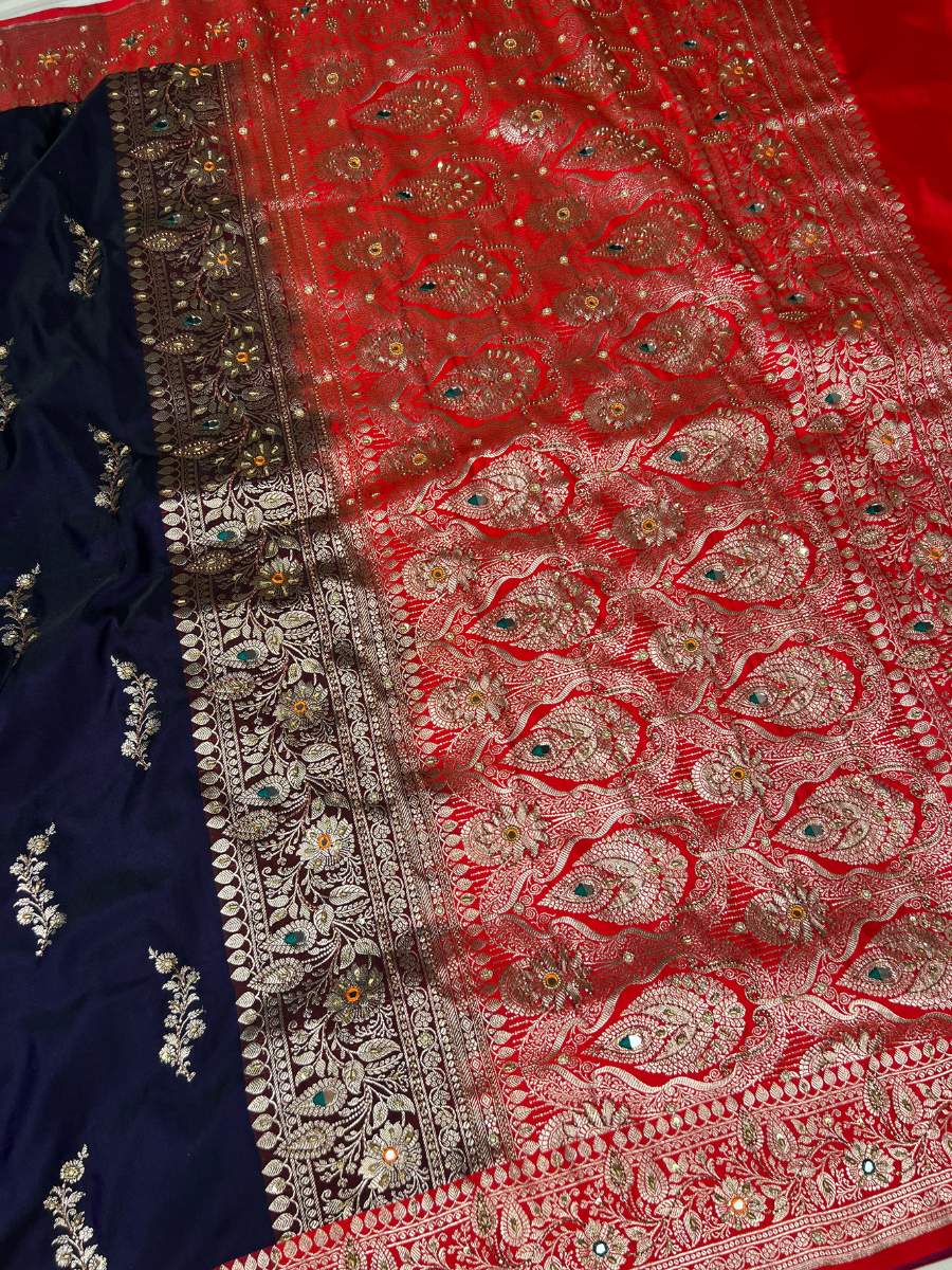 Royal Blue Katan Silk Saree Border View-Mantavya Banaras
