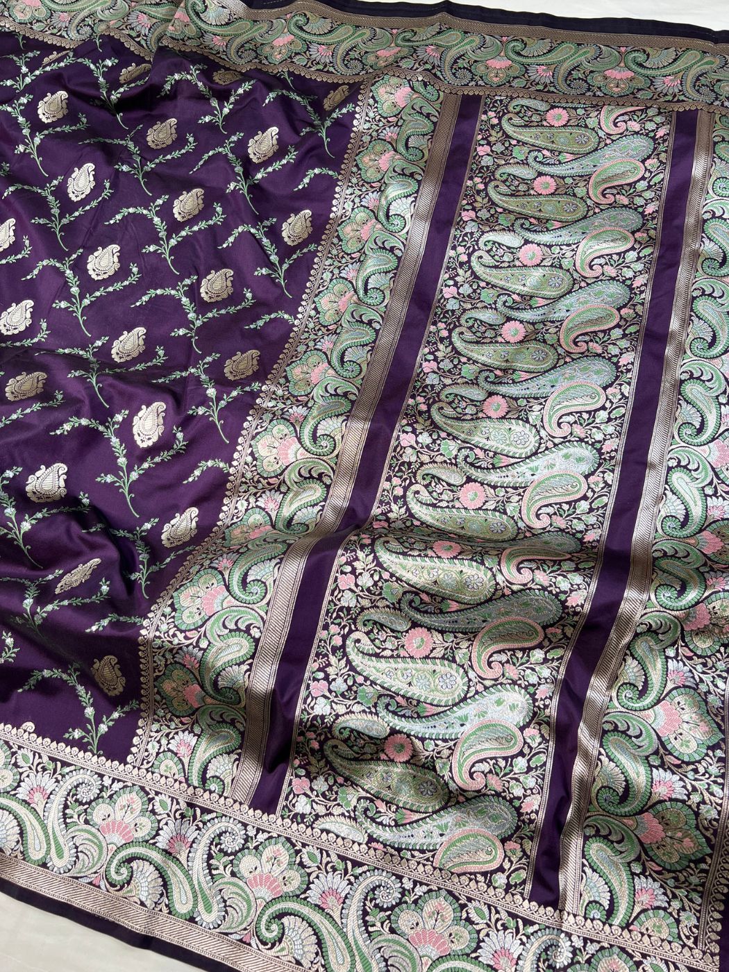 Deep Purple Katan Silk Saree Full View