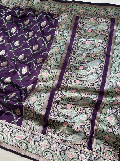 Deep Purple Katan Silk Saree Full View