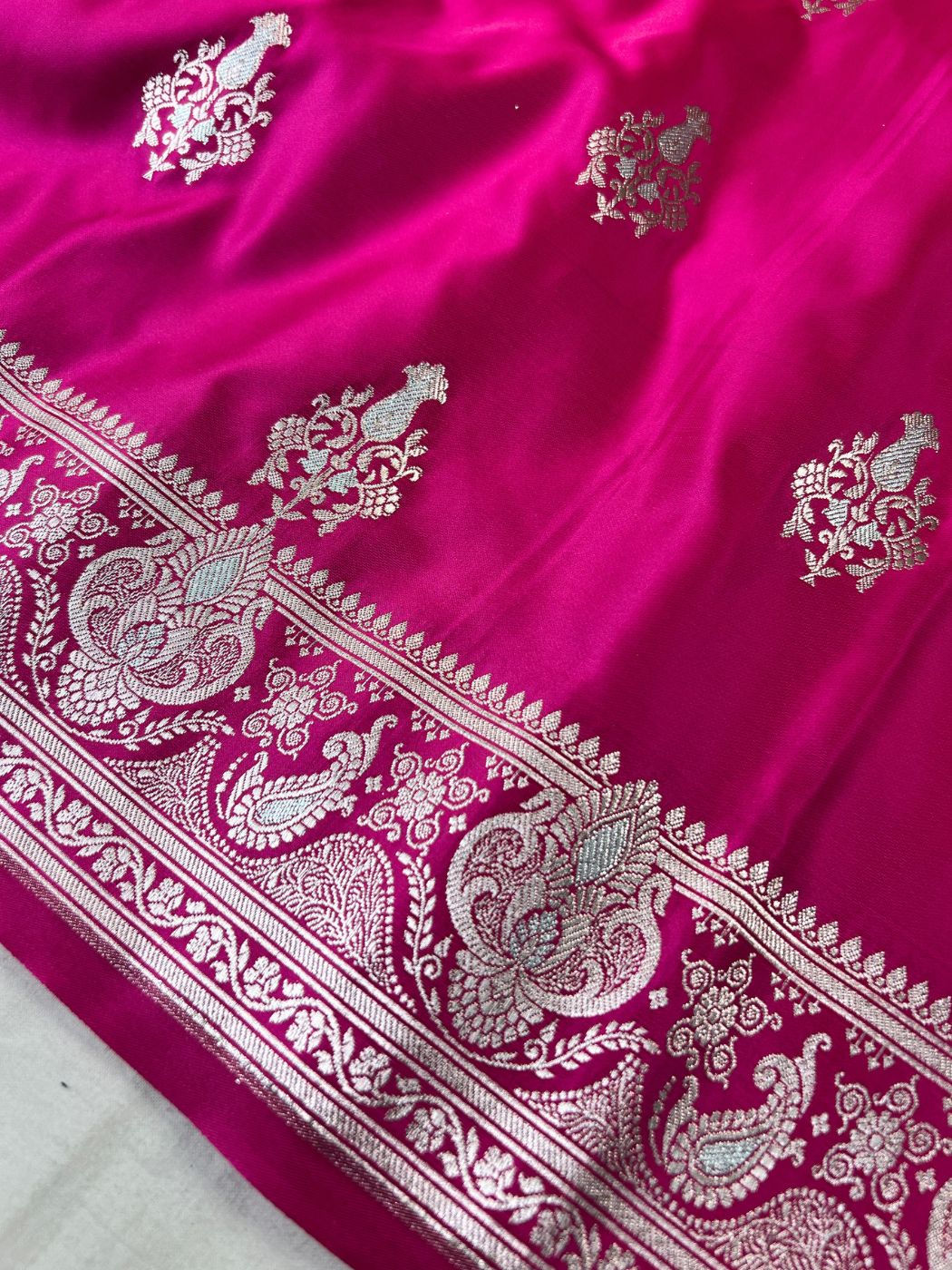 Pink Katan Silk Saree Full View Closeup view 02
