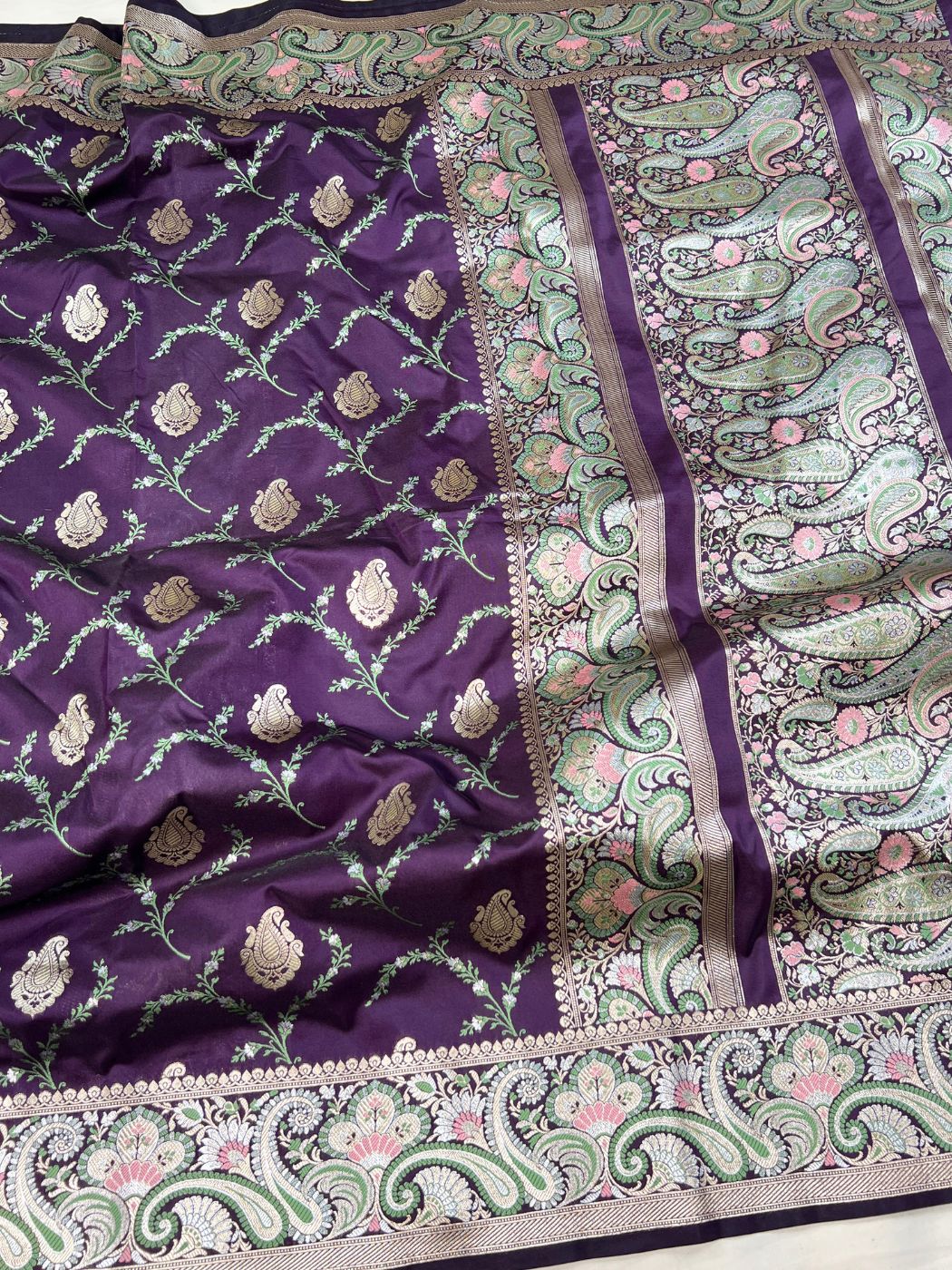 Deep Purple Katan Silk Saree Anchal View