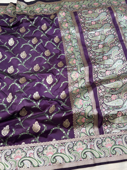 Deep Purple Katan Silk Saree Anchal View