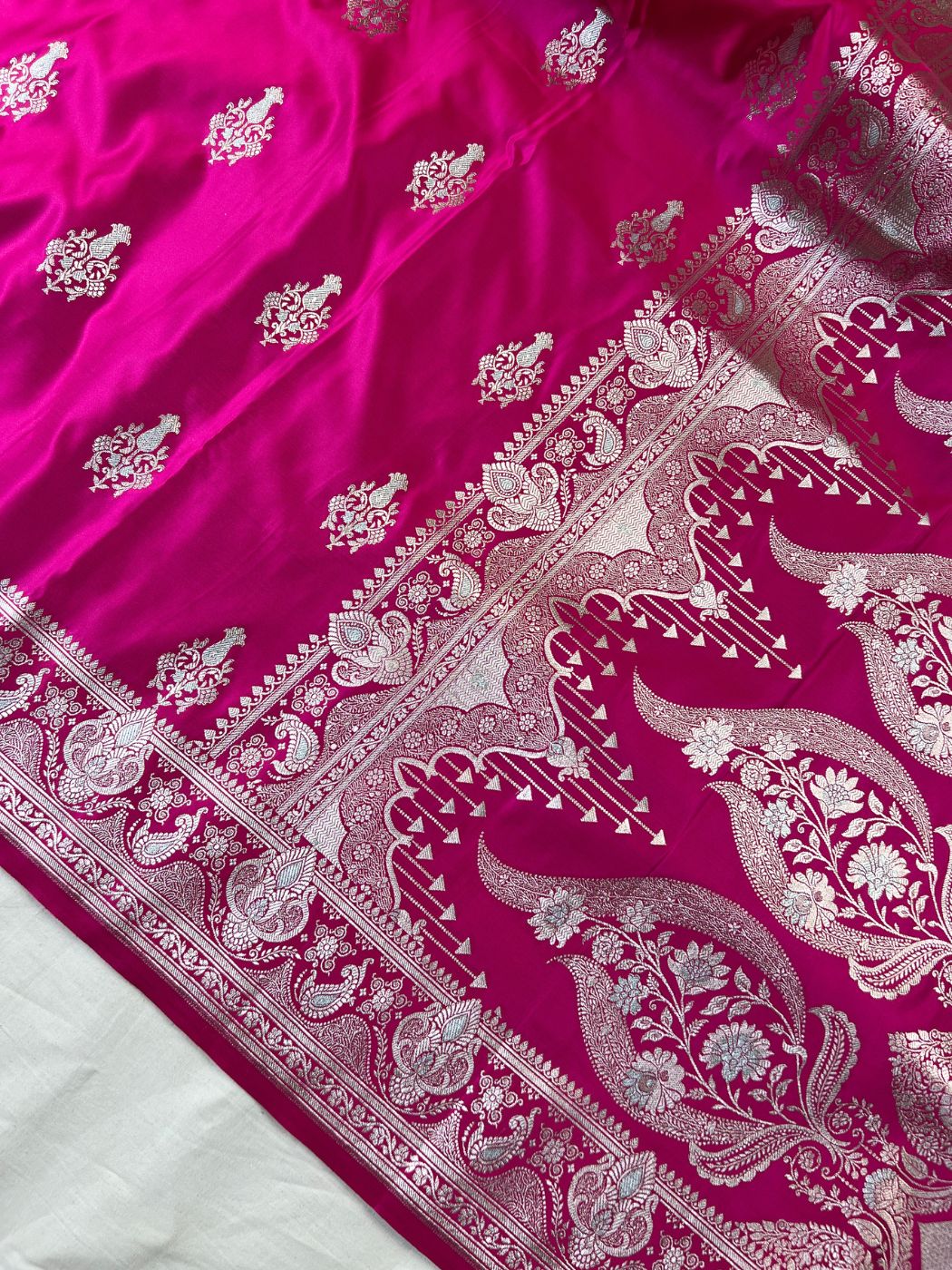 Pink Katan Silk Saree Full View Closeup view 01