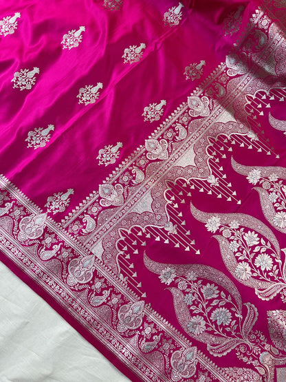 Pink Katan Silk Saree Full View Closeup view 01