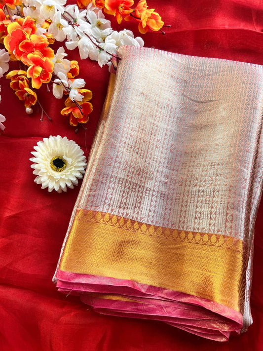 Ivory Gold Brocade Tissue Silk