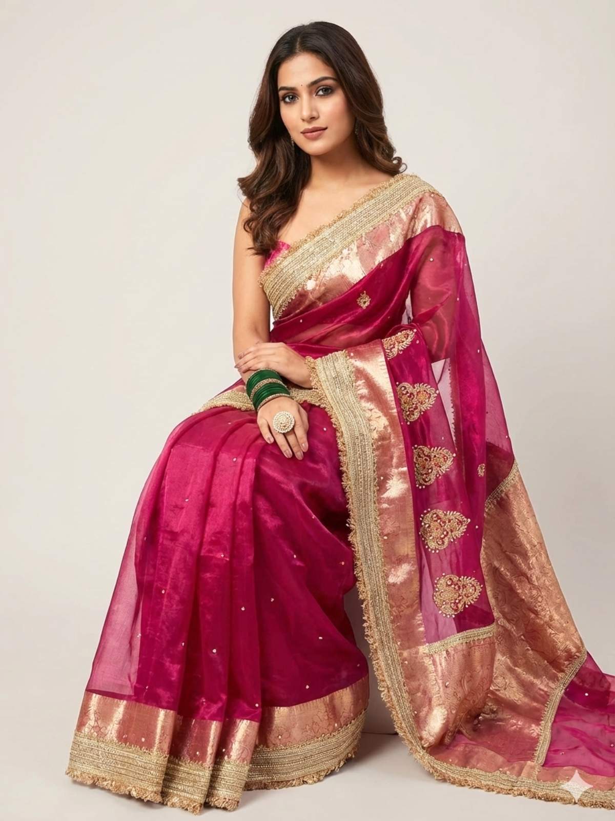 Beautiful Pink Banarasi tissue silk saree with hand embroidery and woven buta