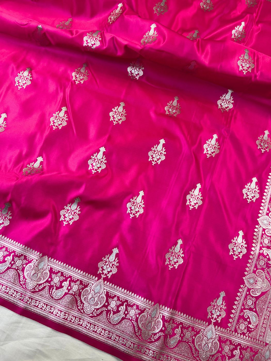 Pink Katan Silk Saree Full View Closeup view 03