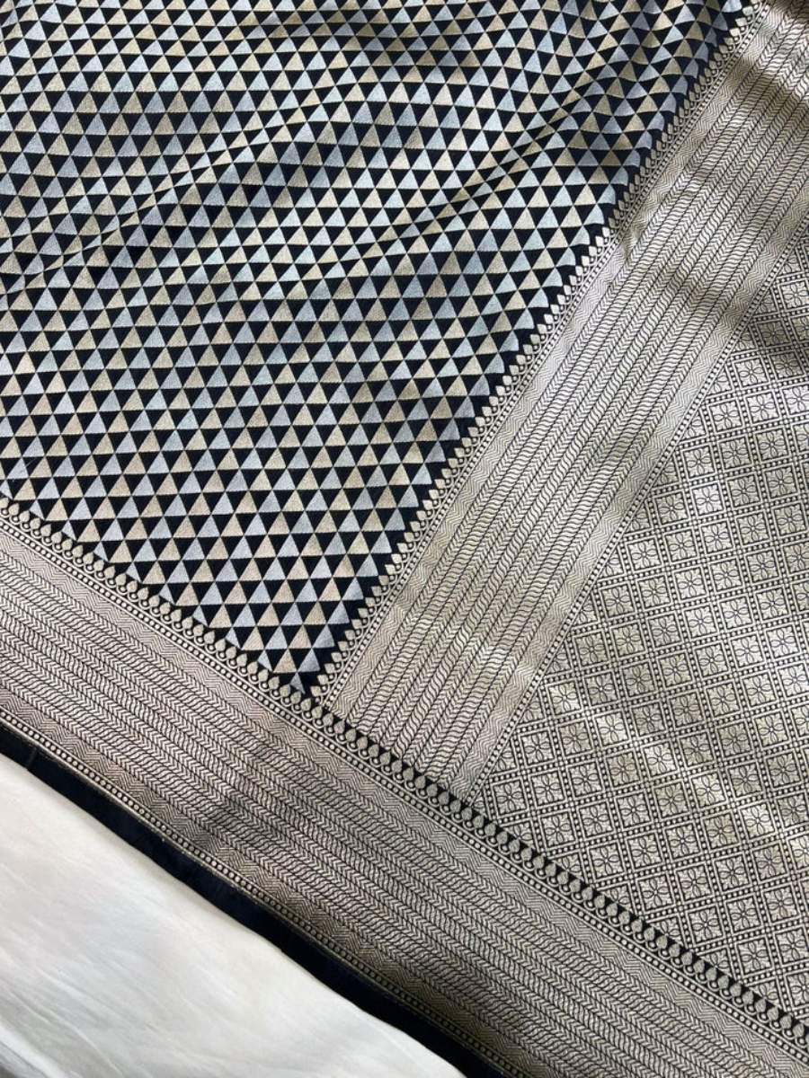 Black Katan Silk Saree Closeup View 01