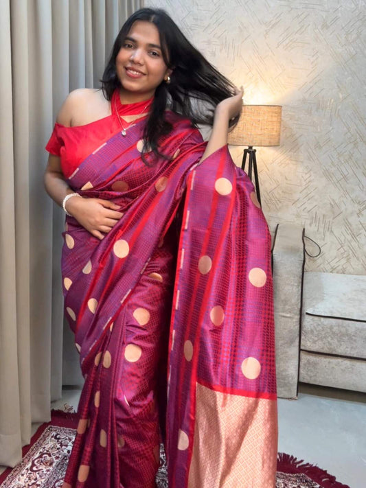 Pink and Purple tones Katan Silk