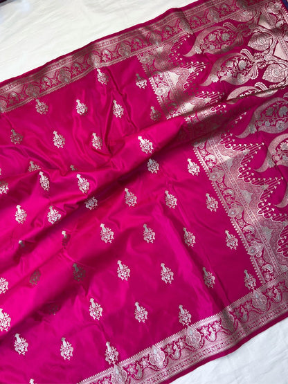 Pink Katan Silk Saree Full View