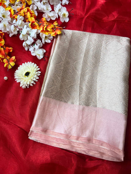 Pastel Pink Brocade Tissue Silk