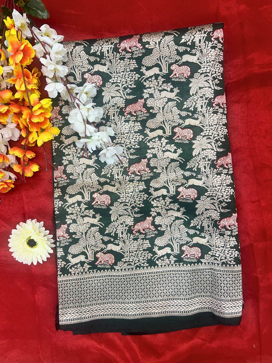 “Bottle Green Katan Silk saree with premium fabric and traditional motifs”