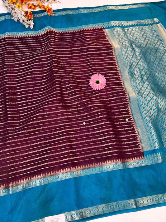 Wine Warm Silk Saree Full View-Mantavya Banaras