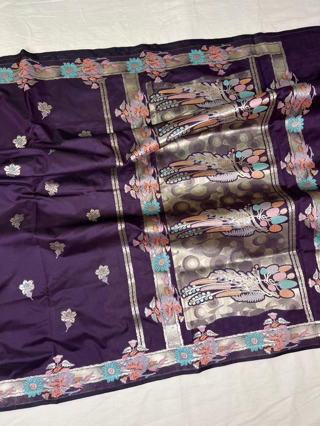 Deep Purple Katan Saree Full View