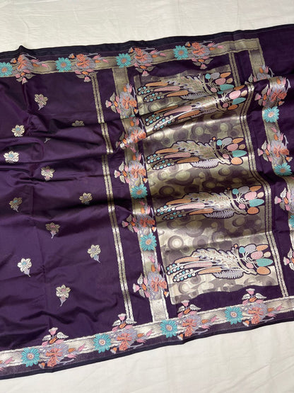 Deep Purple Katan Saree Full View