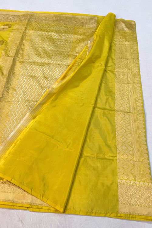 Handwoven Lemon Yellow Katan Silk Saree