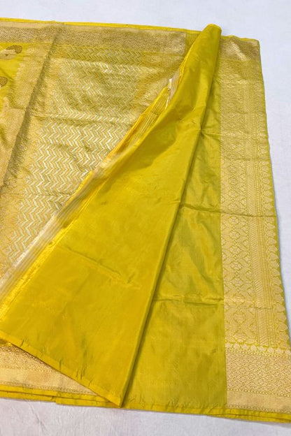Handwoven Lemon Yellow Katan Silk Saree