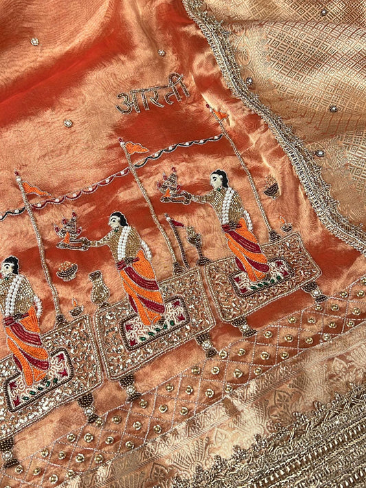 Orange Tissue Silk Saree - Ganga Aarti