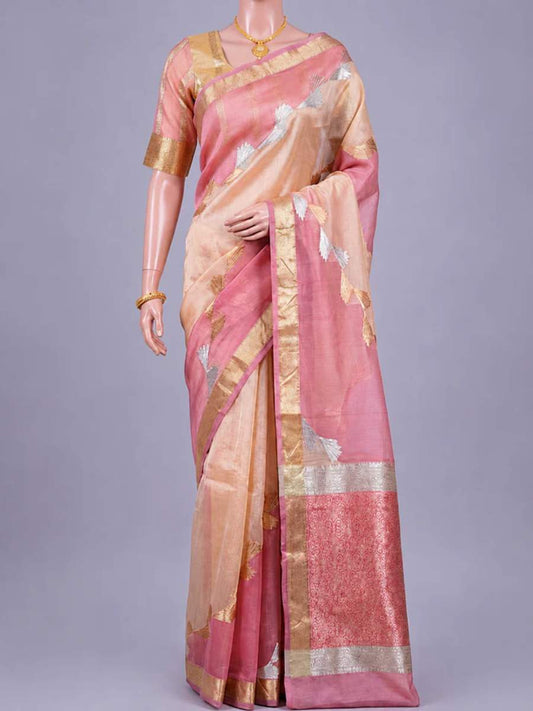Pink Beige Kora Silk Saree Dummy full view