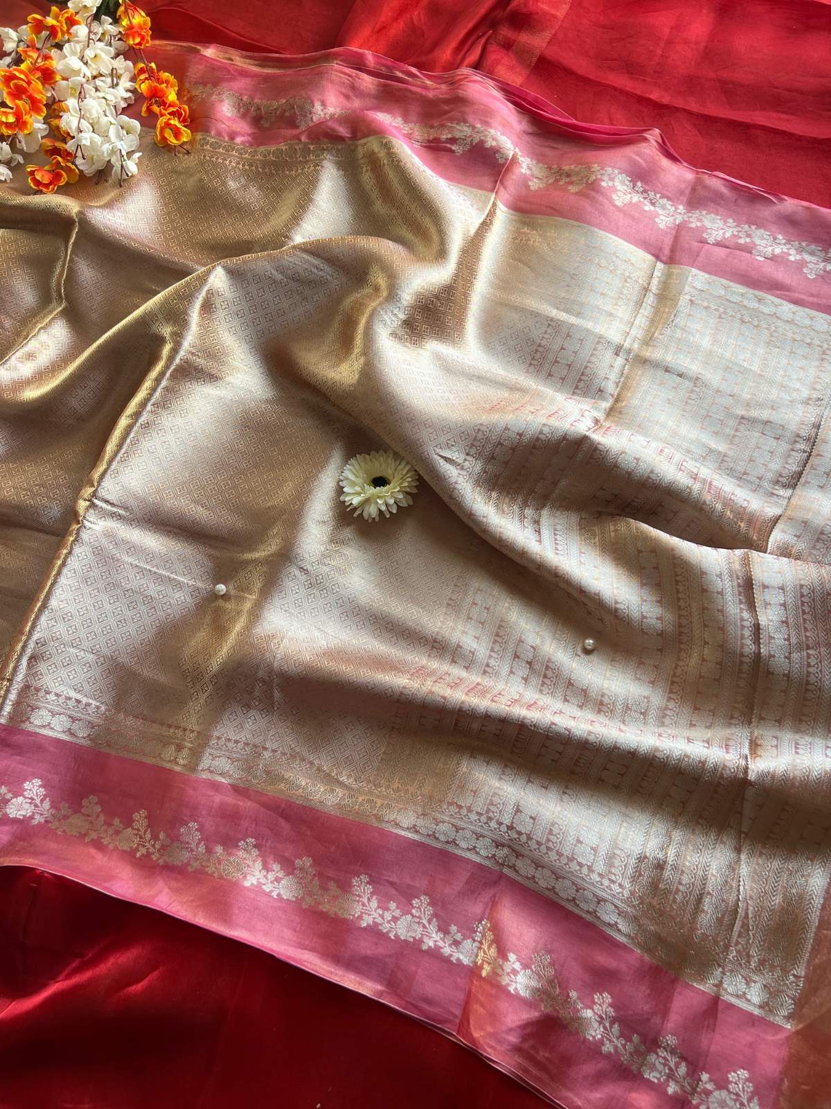 Pink Brocade Tissue Silk