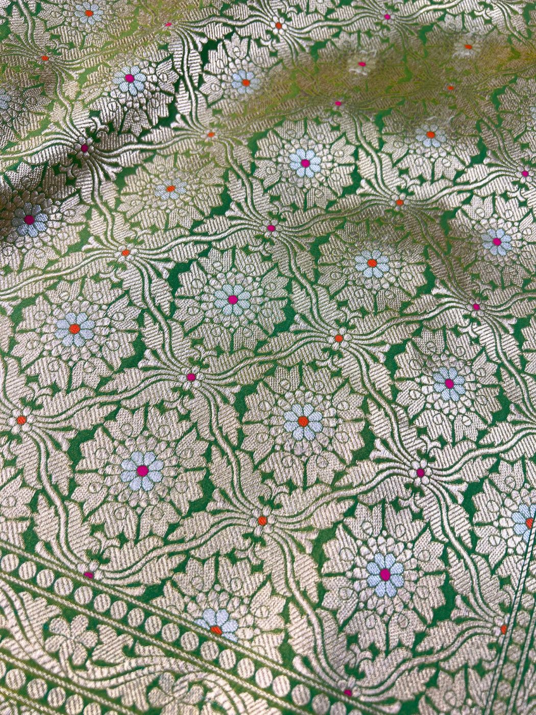 Green Katan Silk Saree Closeup view 02