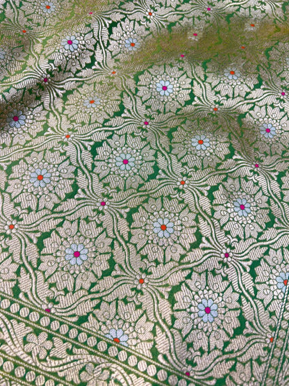 Green Katan Silk Saree Closeup view 02