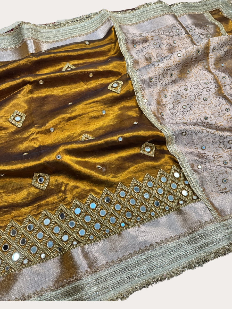 Mahendi Green Tissue Silk Saree Jhilmil - Mantavya Banaras