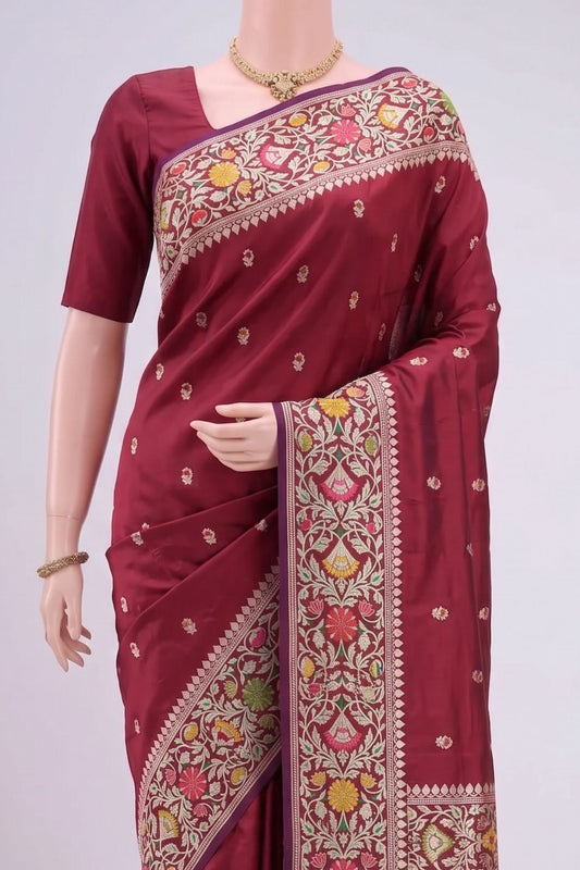 Maroon Katan Silk Saree Dummy View 02