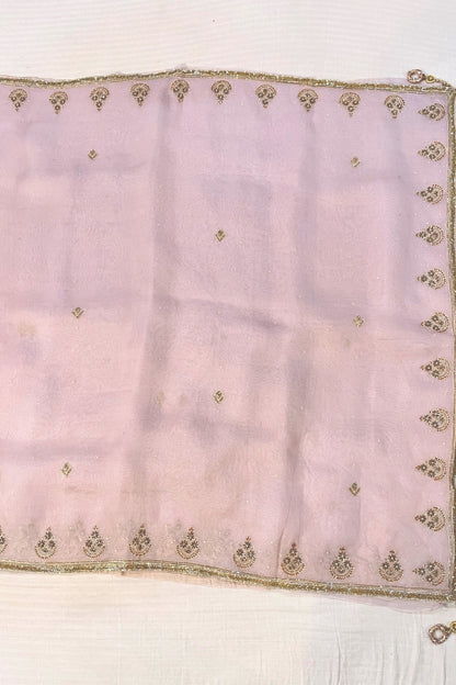 Lavender Hand Embroidered Pure Kora Silk Saree
