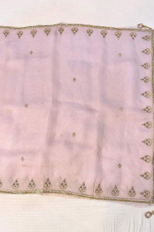 Lavender Hand Embroidered Pure Kora Silk Saree