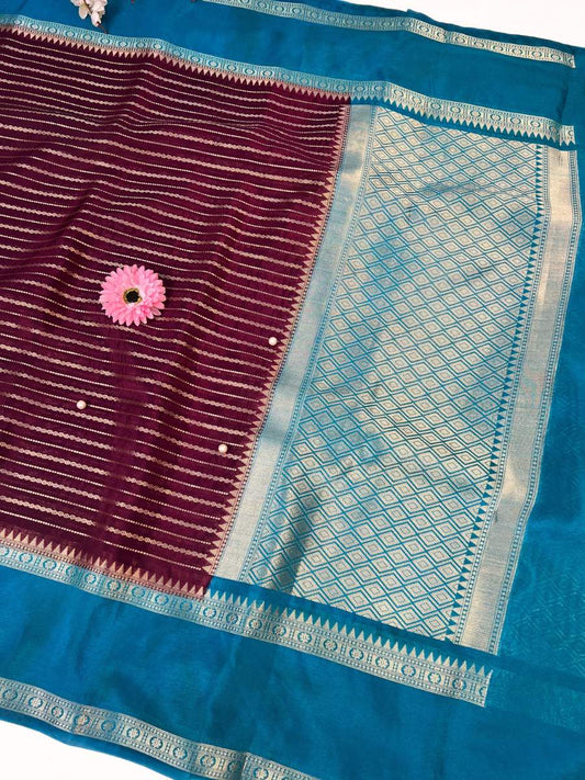 Wine Warm Silk Saree Border View-Mantavya Banaras