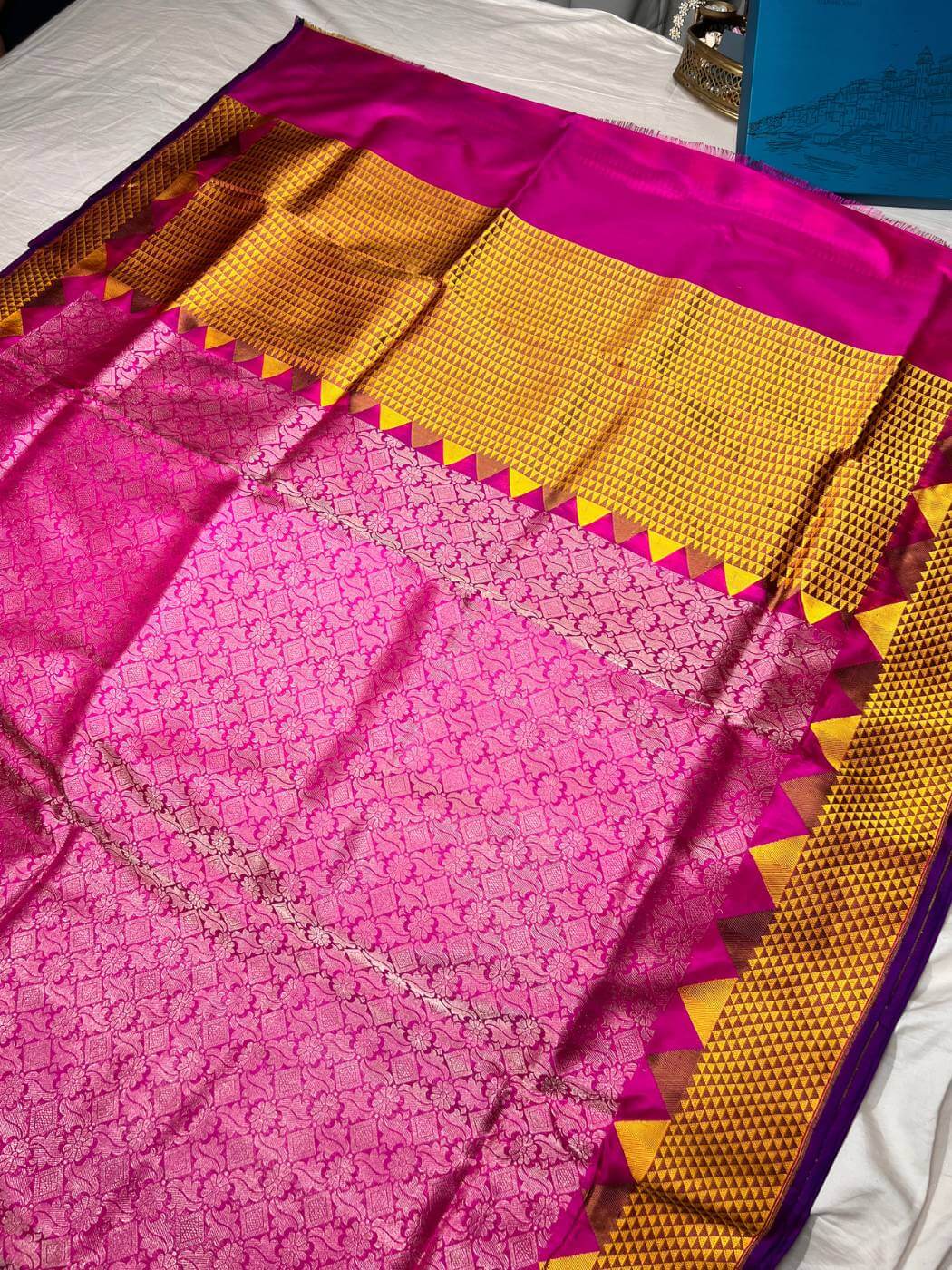 Pink Katan Silk Saree with Handloom Weaving full view