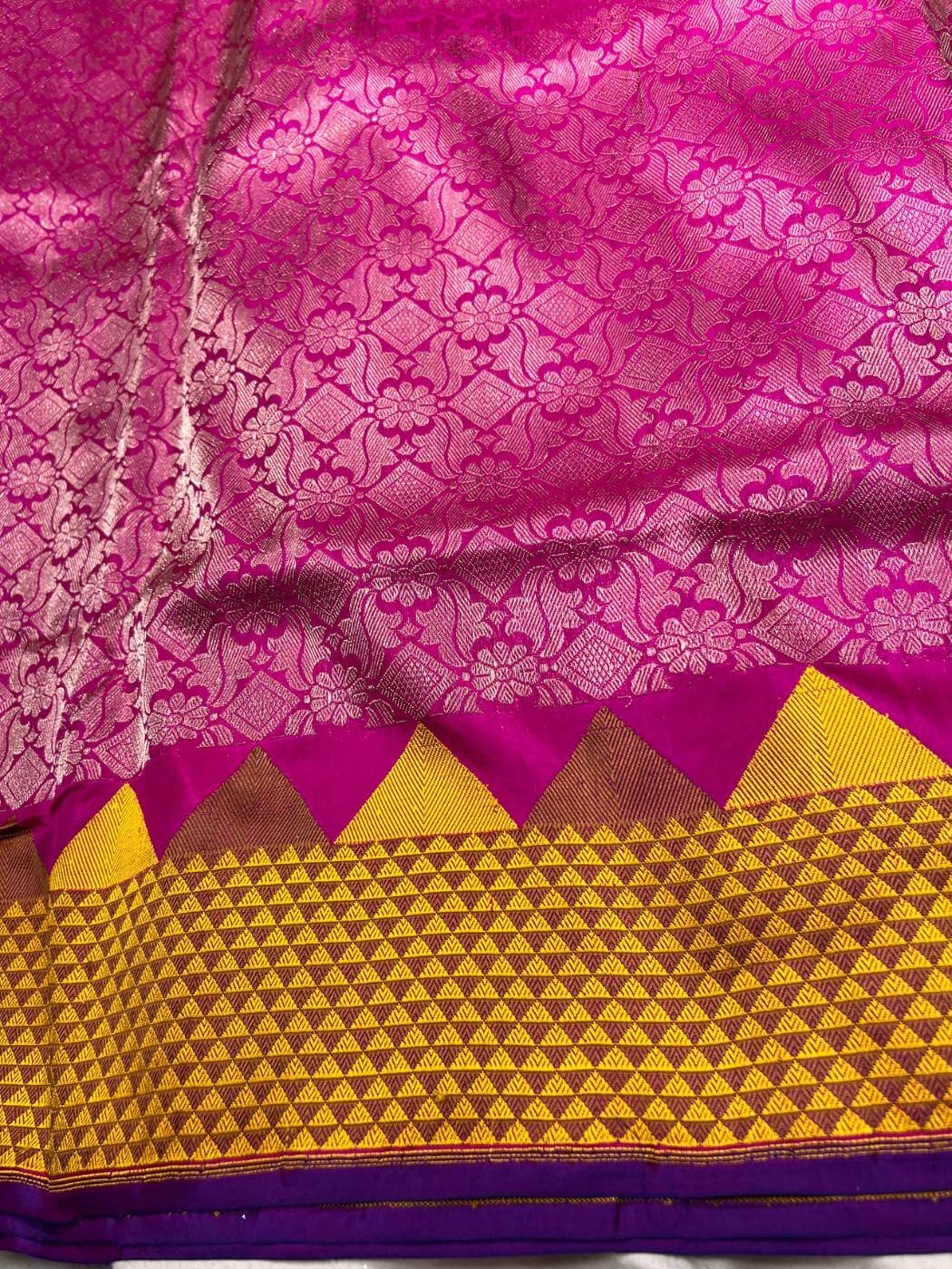 Pink Katan Silk Saree with Handloom Weaving Closeup view 02