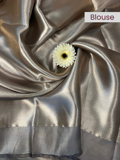 Ash Grey Brocade Tissue Silk