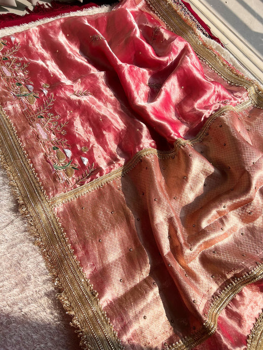 “Rose Pink Flamingo saree with vibrant color and elegant traditional motifs”