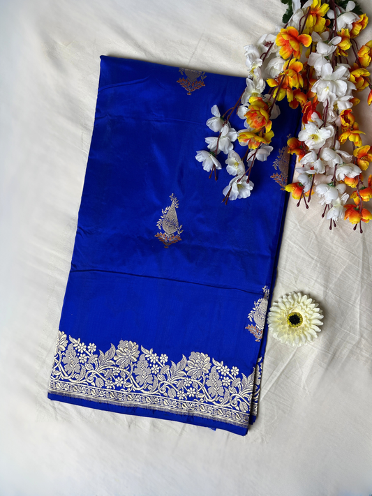 Royal Blue Katan Silk Saree with zari buta front view