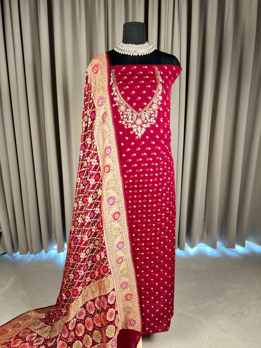 Maroon Bandhej Suit