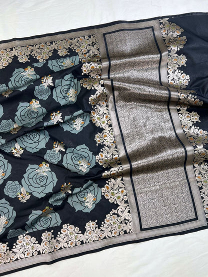 Black Katan Silk Saree Full View