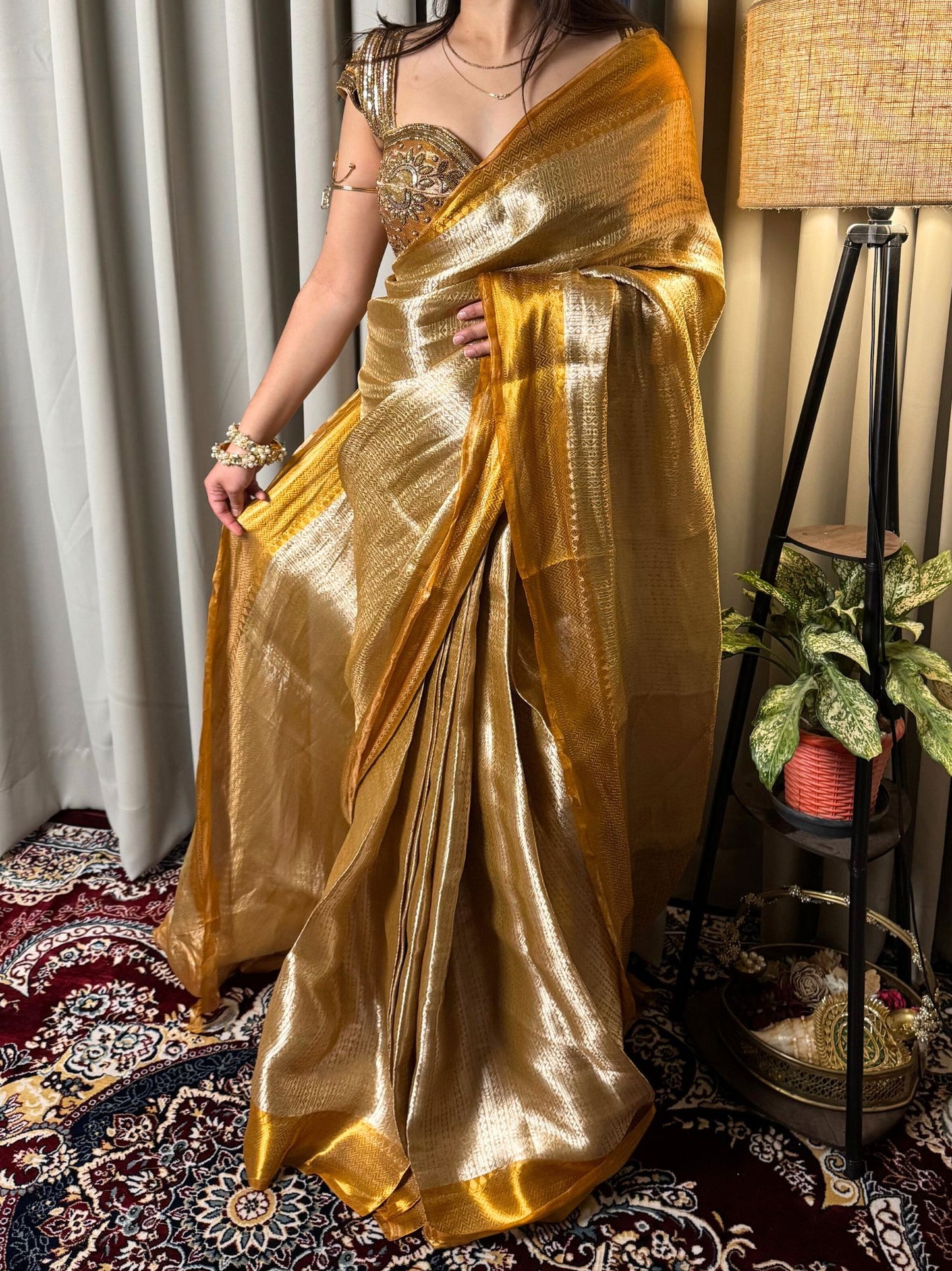 Antique Gold Brocade Tissue Silk