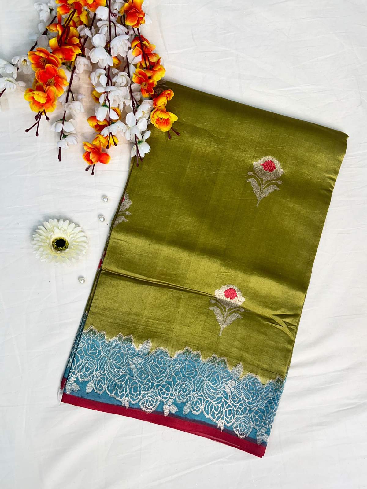 Olive Green Katan Silk