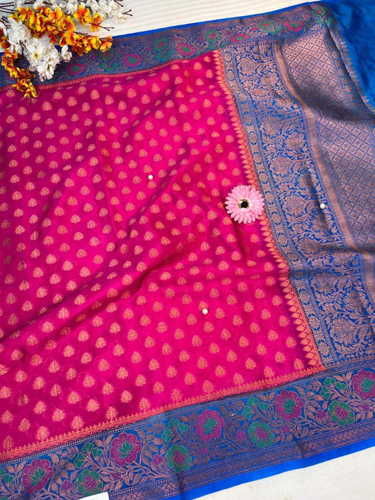 Pink Warm Silk Saree Full View-Mantavya Banaras