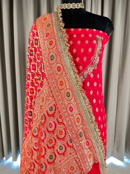 Red Bandhej Suit