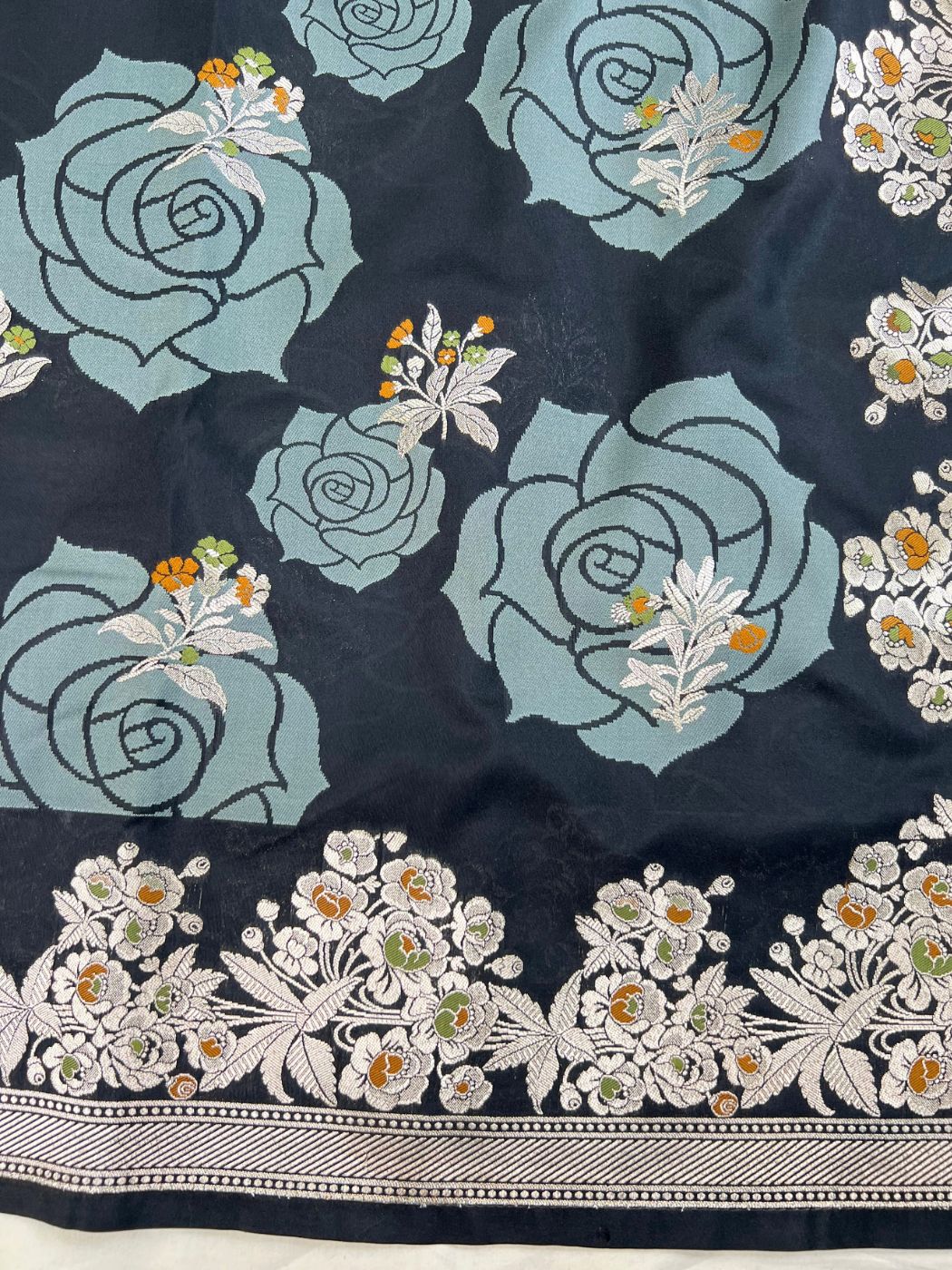 Black Katan Silk Saree Closeup