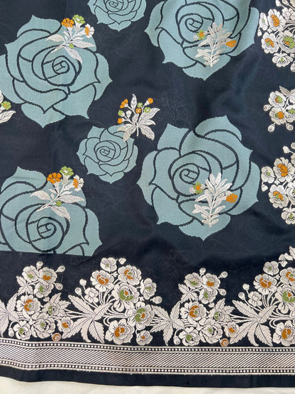 Black Katan Silk Saree Closeup