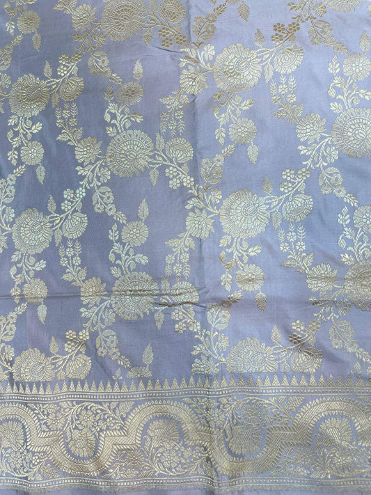 Lavender Katan Silk Saree with floral jaal closeup view