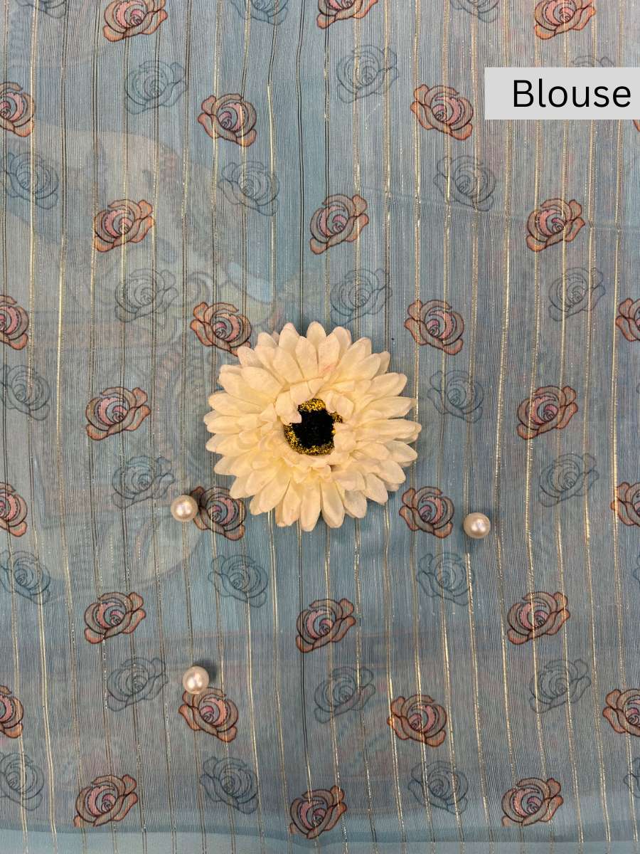 Blue Banarasi Silk Blouse- Mantavya Banaras