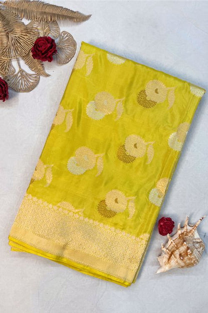 Handwoven Lemon Yellow Katan Silk Saree