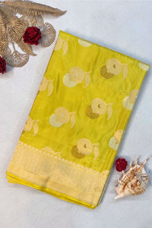 Handwoven Lemon Yellow Katan Silk Saree