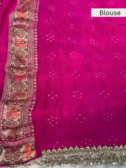 Pink Bandhej Saree